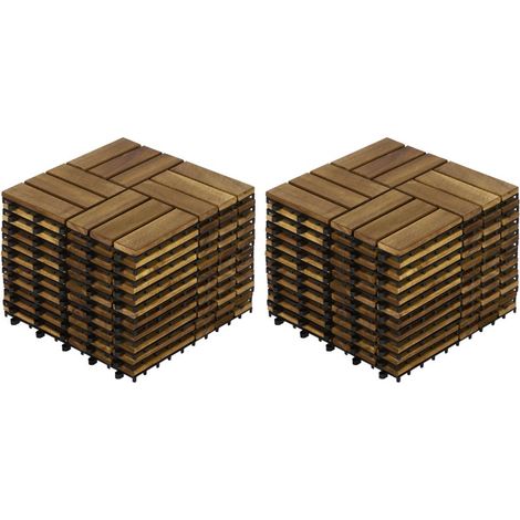 VVBV Dalles de terrasse clipsables en acacia, lot de 22, 30,5 x 30,5 cm, motif damier, extérieur (1/5)