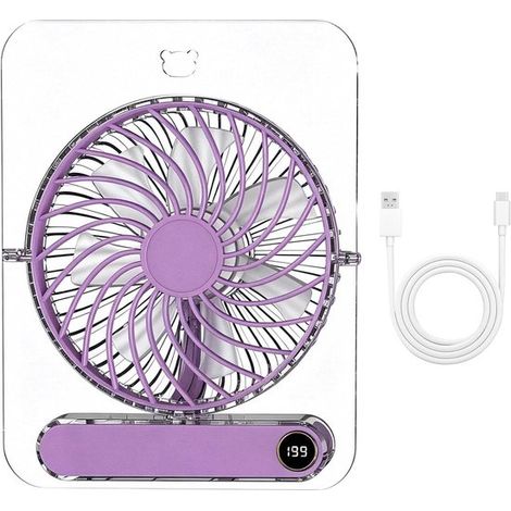 Ventilateur de bureau transparent pliable - 199 niveaux - USB - Portable - Pour voyage, camping, plage et pêche (1/5)