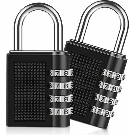 Cadenas à combinaison [2 pièces], cadenas à combinaison à 4 chiffres pour casiers de gymnase scolaire, abris de jardin, clôtures (noir)