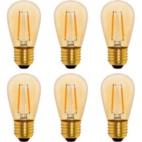S14 Ampoule LED à Filament Vintage E27, 1W Amber Edison Remplacement 10W Incandescence, Non Dimmable, Blanc Chaud 2200K, AC 220V, Lot de 6
