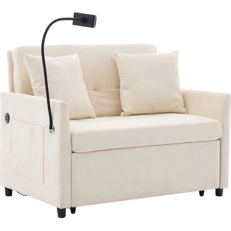 Canapé convertible 1 place en tissu beige, avec port USB et support tablette, design moderne pour salon, bureau ou studio, compact et pratique, CHICFURN (1/5)