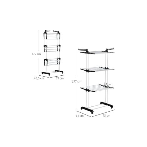 Étendoir à linge tour noir 4 niveaux avec roulettes et structure extensible pour salle de bains, buanderie et balcon (1/5)