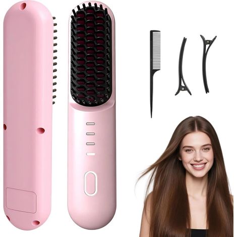 Brosse Lissante Sans Fil, Brosse Lissante Chauffante USB 140-200°C 4 Niveaux (1/5)