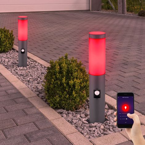 Außenstehlampe mit Bewegungsmelder Gartenlampe Edelstahl Smart LED Wegeleuchte dimmbar mit Fernbedienung anthrazit Außenleuchte, RGB Farbwechsel, 8,5W 806lm warmweiß, DxH 12,7 x 45 cm, 2er Set