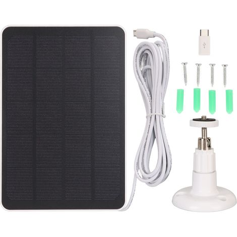Panneau Solaire IP65 5V 4W pour Caméra, Chargeur Étanche Micro USB/USB-C Blanc