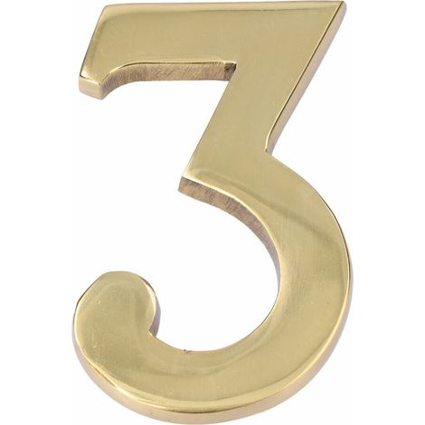 Numero 3 EDM con fissaggio invisibile in ottone lucido da 10 cm (1/2)