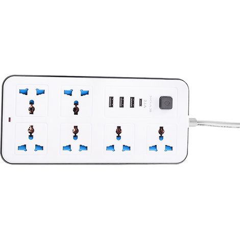 Bande d'Alimentation 6 Ports AC & 3 USB + 1 Type C Protector de Surprise pour Maison Bureau Étudiant avec Bouton ON/OFF 1.8m Cordon Électrique Noir/Blanc (1/5)