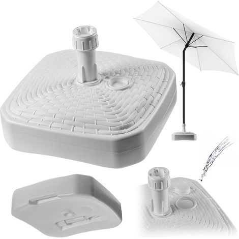 KADAX Pied de parasol rond à remplir avec du sable, de l'eau ou du gravier, support en plastique pour jardin, terrasse, plage (version 2 carré, blanc) (1/4)