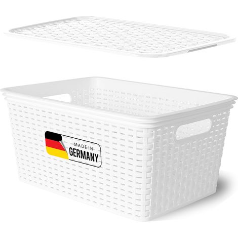 Boîte de rangement Novaliv avec couvercle, grand panier 14L, blanc en rotin, panier de rangement alimentaire, boîte empilable, plastique emboîtable