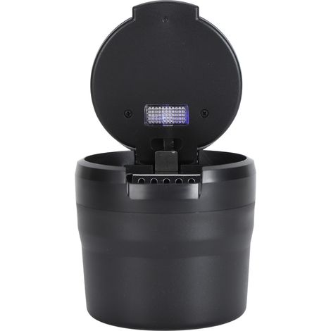Auto-Aschenbecher mit blauer LED-Beleuchtung, geruchsdicht, abnehmbar, universell einsetzbar, mit Deckel, schwarzer Rand (1/5)