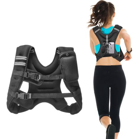 VEVOR Gilet leste, 5,54 kg, veste de poids a boucle reglable pour homme et femme avec bande reflechissante, equipement deentrainement pour musculation, course, jogging, fitness et perte de poids, noir