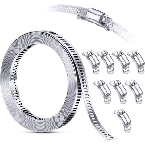 Kit d\'assortiment de colliers de serrage en acier inoxydable 304, 3M dcoupe sur mesure + 8 attaches plus solides, grande bande d\'engrenage vis sans fin rglable, colliers de serrage vis