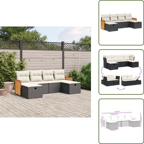 The Living Store 6-tlg. Garten-Sofagarnitur mit Kissen Schwarz Poly Rattan - Gartensessel