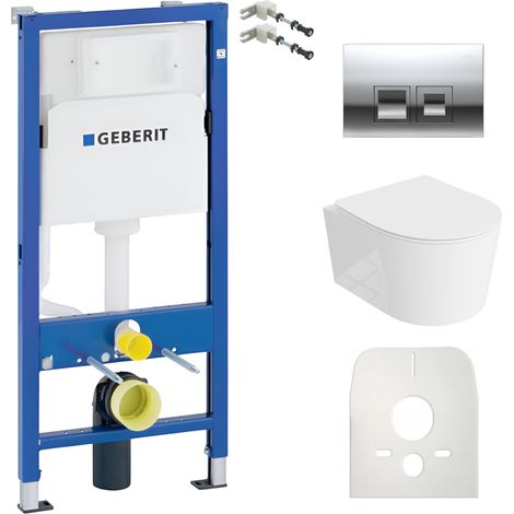 GEBERIT WC Set mit Vorwandelement, Wand-WC und Spülknopf (1/5)