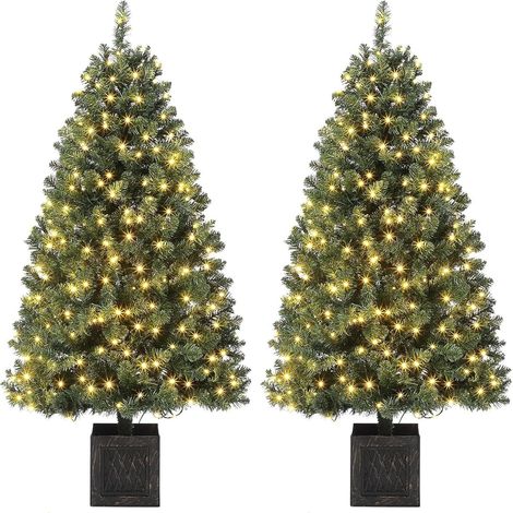 Lot de 2 Sapin de Noël LED Lumineux 140cm -200 Lumières LED blanc chaud,avec base (1/5)
