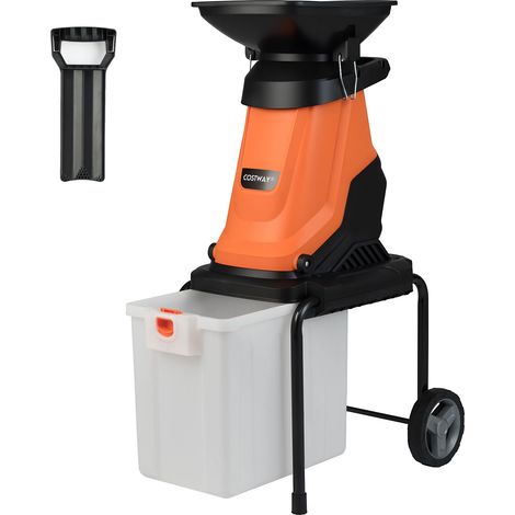 3000W Broyeur Végétaux Électrique avec Bac de Ramassage 50 L, Dia. de Coupe 45 mm, Broyeur Branches Mobile, Vitesse 4500tr/min, Orange (1/5)