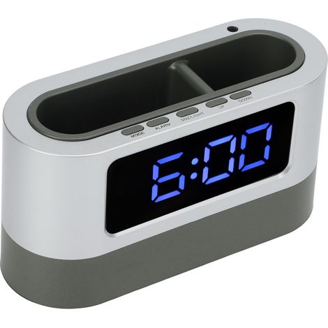 Réveil numérique LED électronique avec fonction calendrier, mémoire, mode 12/24H, porte-stylo, horloge de chevet bleu pour maison (1/5)