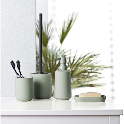 Set de bain en céramique sauge 4 pièces - 30x20x17cm - Vert sauge