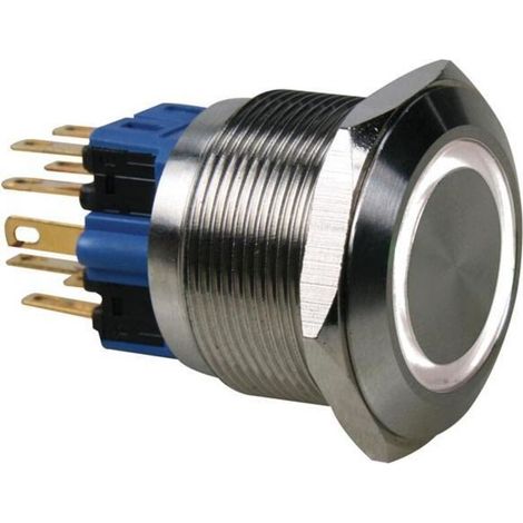 Bouton-Poussoir - Acier Inoxydable - DPST 1NO 1NC - Anneau LED Blanc 12 V DC - IP65 - Ø25 mm (1/3)