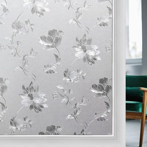 Dekorative Verdunkelungsfolie für Fenster und Türen, statisch haftend ohne Klebstoff, Blumenmuster, 50 x 200 cm.