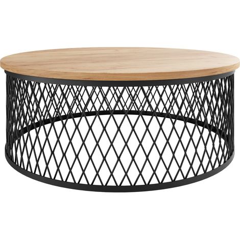 Mesa de centro Oswego 128, Roble dorado artesanal, 30x0x0cm, Diámetro: 75, Aglomerado laminado, Redonda