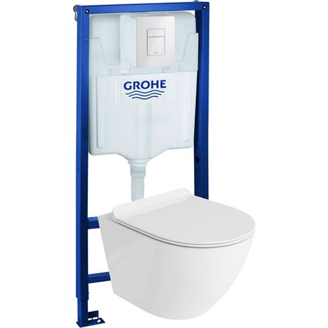 GROHE Bâti-support Solido + Lavita WC Sofi Slim suspendu blanc sans bord + panneau de commande Delta 25 blanc  Kit complet WC
