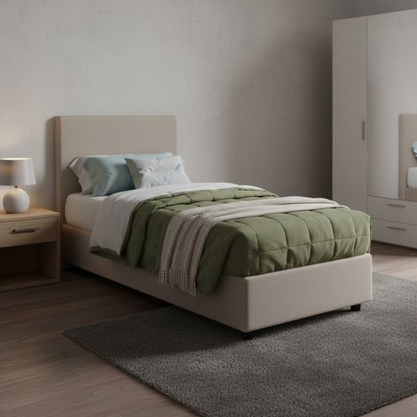 Talamo Italia Einzelbett Chelsea, Containerbett mit Stoffbespannung, 100% Made in Italy, Frontöffnung, passend für Matratze Cm 90x190, Turteltaube (1/5)
