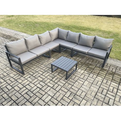 Fimous Outdoor Garden Furniture Patio Lounge Corner Sofa Aluminium Set with Square Coffee Table Dark Grey (1/5)