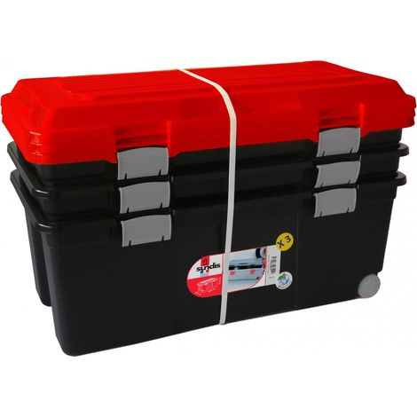 Lot de 3 malles de rangement en polypropylène – Dimensions 80 x 40 x 34 cm – Capacité 75 litres – Fabrication française – Sundis