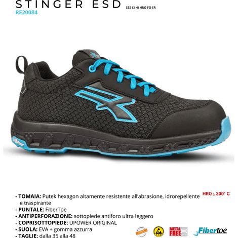 Scarpe antinfortunistiche U-Power Stinger ESD S3S CI HI HRO FO SR - 43 - Nero