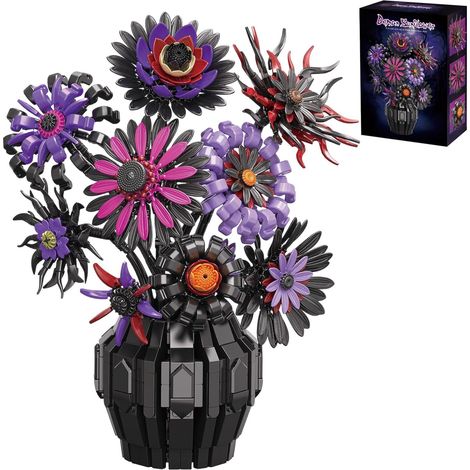 Ensemble de construction de bouquet avec vase, fleurs de tournesol violettes en briques, jeu de construction de décoration de fleurs artificielles à faire soi-même (1/5)