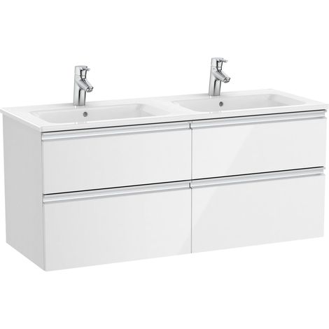 Pack Unik mueble de 4 cajones + lavabo doble THE GAP - ROCA Color: Blanco brillo