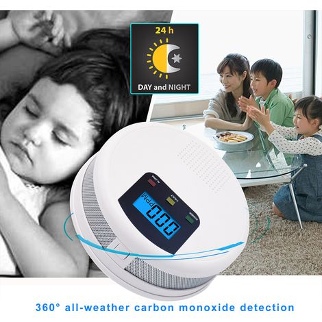 Detector de monóxido de carbono con pantalla LCD, funciona con pilas, tiene alarma sonora y visual, bajo consumo de energía y es ideal para el hogar, la cocina, restaurantes, hoteles u oficinas. (1/2)