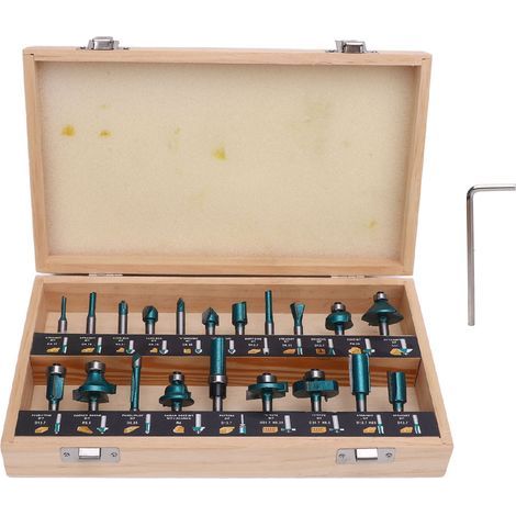 GARRYFIZH Ensemble de 20 fraises à rainurer et languette en carbure pour le travail du bois, pour le détourage et la gravure, vertes, queue de 6,35 mm (1/4 pouce).