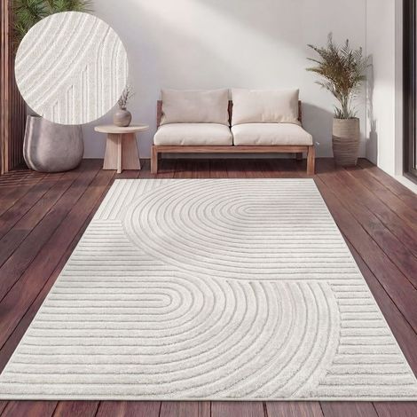 Paco Home Tapis Exterieur Terrasse Salon Cuisine Motif Scandinave Motif Boho Uni 120x170 cm, Crème 6 (1/5)