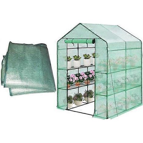 Housse de protection imperméable en polyéthylène pour serre (143 x 143 x 195 cm) avec isolation de porte, transparente et résistante à la pluie, fournitures écologiques (étagère non incluse). (1/4)