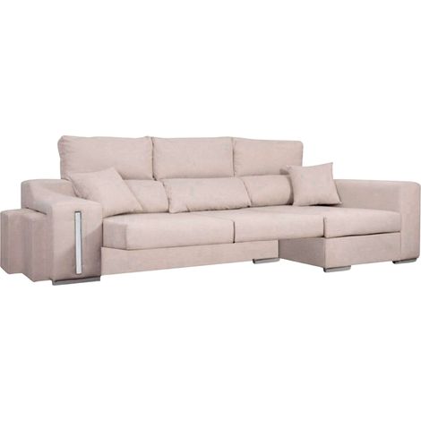 Sofá Chaise Longue Derecha 3 Plazas, Arcón, 2 Puffs, Oscar Asientos Extensibles Beige 263 cm