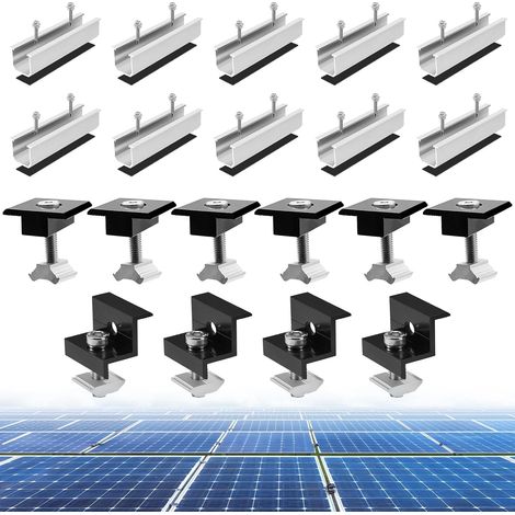 Support Panneau Solaire 12cm, Fixation 30-35mm Réglable Kit Universel: Compatible Toit Tuiles, Bac Acier, Toit Plat et Camping-Car – Clips Mise a Terre Inclus, Solution Complète (1/5)