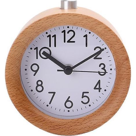 Geräuschloser, nicht tickender analoger Reisewecker aus Holz mit Schlummer- und Weckfunktion.