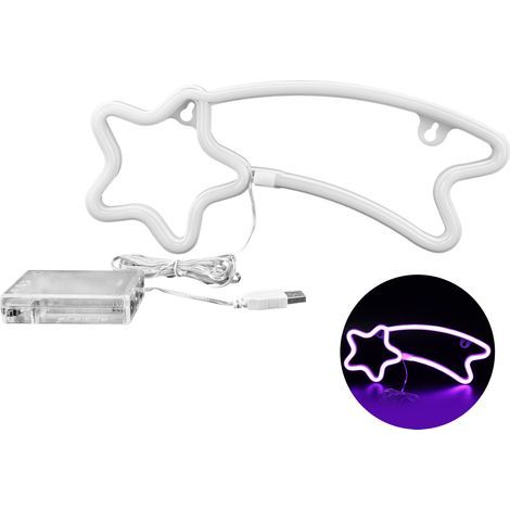 Lumière néon LED violette météorite, lampe décorative pour mariage, anniversaire, fête, forme d'étoile filante. (1/5)