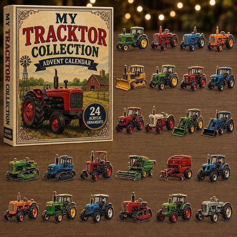 Calendrier de l'Avent 2026 sur le thème des véhicules de transport, décorations de compte à rebours en acrylique à suspendre (24 jours), Noël amusant sur le thème des véhicules Tractor Illustrated Op- (1/3)