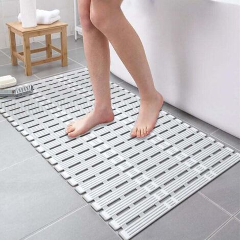 Tappetino da bagno antiscivolo 90x40 cm con potenti ventose, in TPE antimuffa, senza BPA e lattice, lavabile in lavatrice (grigio-bianco)