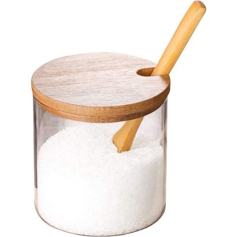 Pot à épices avec cuillère - Sucrier avec couvercle - Rangement en verre - 1 pièce - Cuisine blanc (1/5)