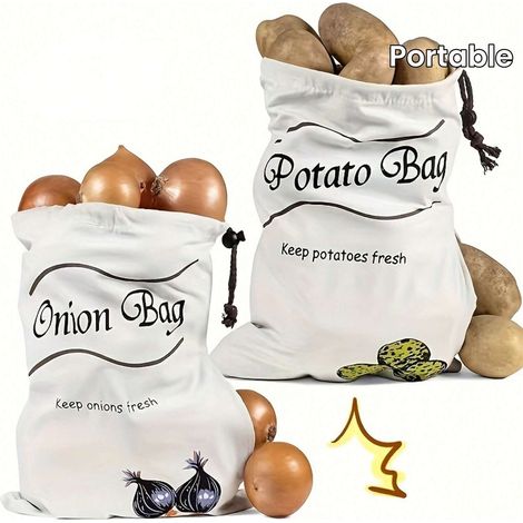 2 pièces Sacs de rangement alimentaires réutilisables, Poches alimentaires portables pour oignons, ail, bananes, laitues, Conserve les aliments frais (1/5)