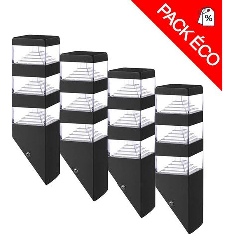 Pack de 4 appliques Pyramide Inox 48 LED SMD 12W finition Noir Lumihome® (1/2)