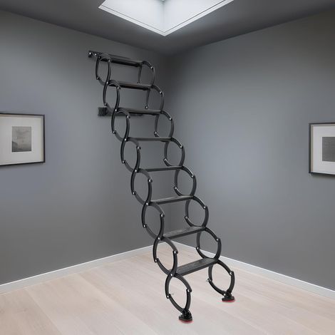 Escabeau pliable pour grenier, escalier pliant mural en accordéon 8 marches pour grenier, capacité de charge par marche de 200 kg, échelle de grenier, garage, cave (1/5)