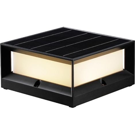 Lampadaire solaire à LED IP54 – Abat-jour carré en acrylique – Base de montage sur pilier – Pour extérieur, porche, cour (1/5)