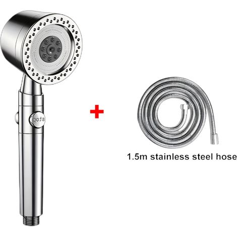 Ensemble de tuyaux argentés : Pommeau de douche à main ABS, 5 modes de jet, économe en eau, style spa, grand débit, filtre portable pour salle de bain, ensemble de buses pour robinet de douche. (1/5)