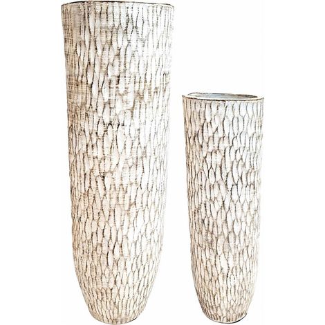 Vase terracotta blanc vieilli finition texturée élégante - blanc vieilli effet texturé (1/4)