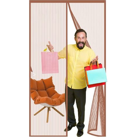 Moustiquaire Porte Magnétique 125 x 255 cm Défense Contre Moustiques Insectes Rideau Maille Rideau Porte Anti Moustique Maille polyester Pour Couloirs Portes Patio, Marron (1/5)